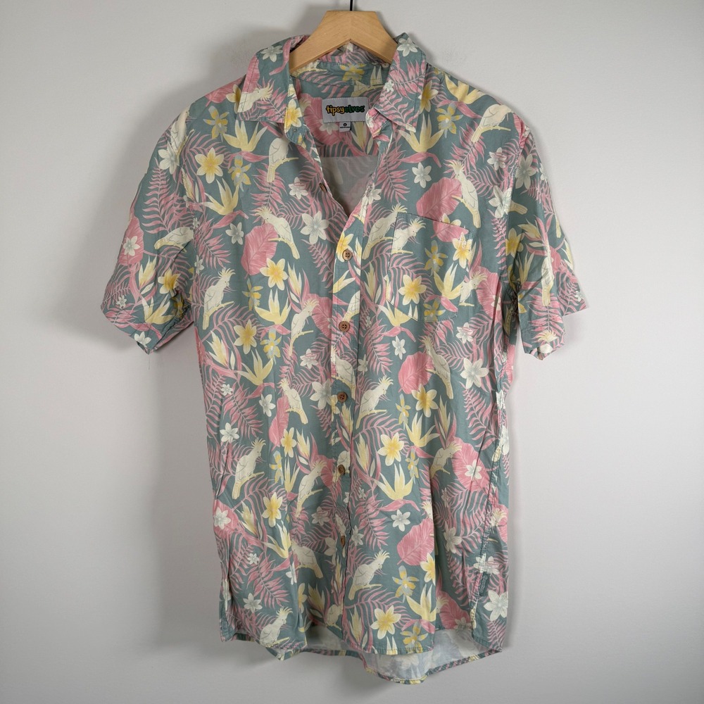 Tipsy Elves Talk Birdie To Me Button Up Shirt Medium Short Sleeve Top Hawaiian